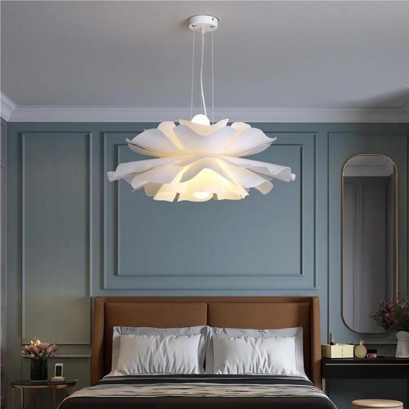 White Tulle-Like Floral Chandelier LED Bedroom